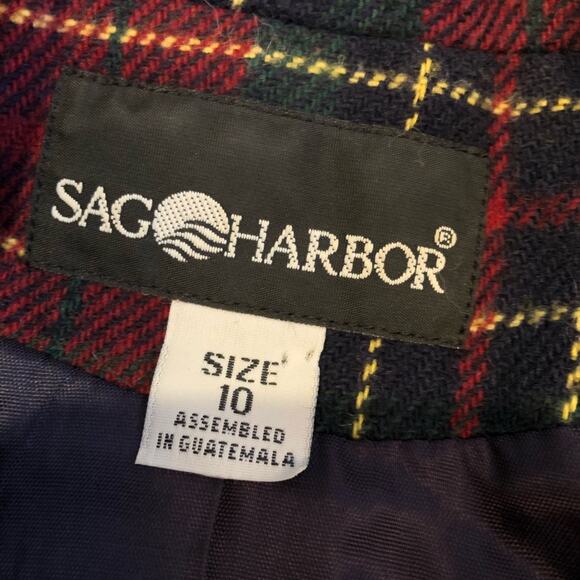 Vintange red green navy gold plaid wool blend button front blazer size 10 - Picture 9 of 16